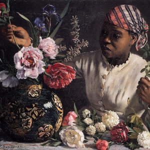 African woman with Peonies