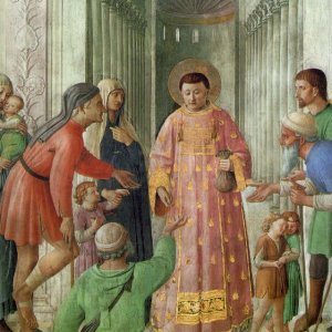 St. Lawrence giving alms