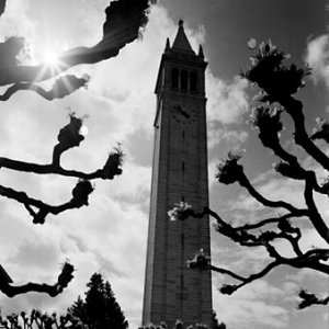 Ansel Adams photograph of Sather Tower, UC Berkeley