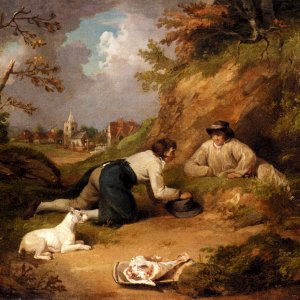 Two Men Hunting Rabbits With Their Dog