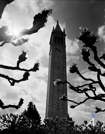 Ansel Adams photograph of Sather Tower, UC Berkeley